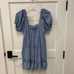 Blue Puff Sleeve Tiered Dress